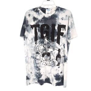 Bugs Bunny WB Looney Tunes TGIF Graphic Tee Black & White Tie Dye T-Shirt - NWT